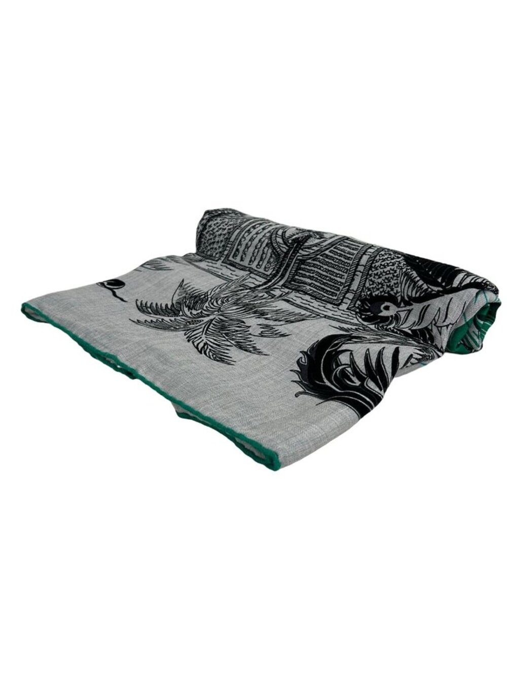Hermes Shawl Carre 140 Gray Black Green Mythiques Phoenix Cashmere Silk Scarf